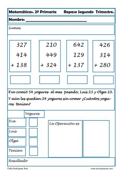 Fichas Con Ejercicios De Matematicas Segundo Primaria Vamos A Repasar