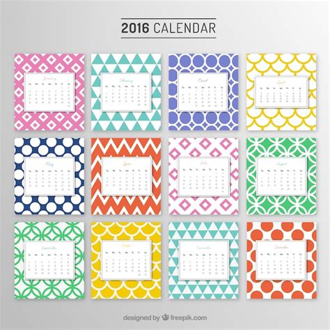 Calendario Anual Con Los Patrones De Colores Descargar Vectores Gratis