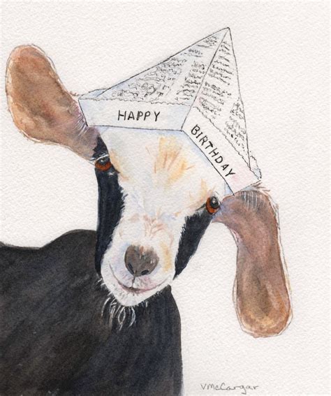 Birthday Goat Card Watercolor Print Card With Envelope Inside Card