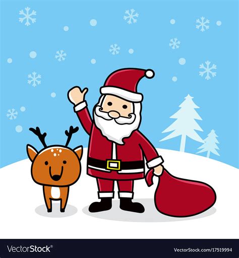 These funny christmas cartoon pic can make your holiday fun and your party decor much more charming and graceful. Cute cartoon santa with reindeer merry christmas Vector Image