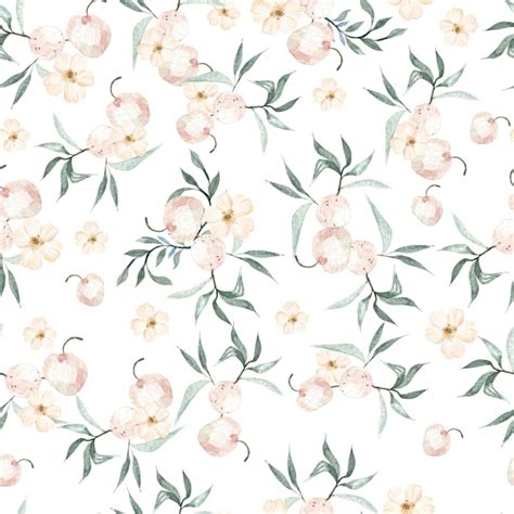 Premium Photo Watercolor Seamless Pattern With Leaves And Peaches