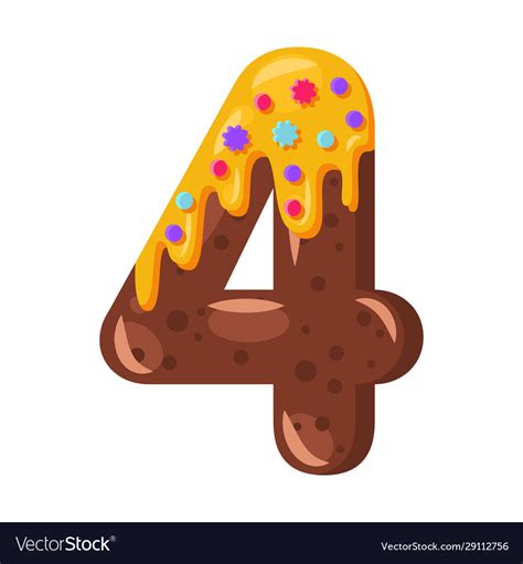 Donut cartoon four number Royalty Free Vector Image