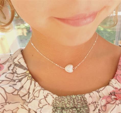 Sterling Silver Childrens Necklace Pearl Heart Necklace
