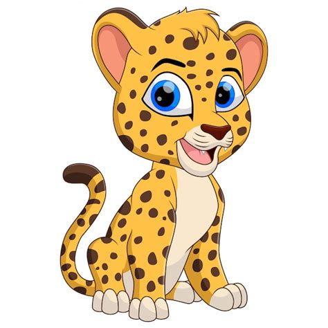 Cute A Leopard Cartoon Sitting And Smiling Premium Vector
