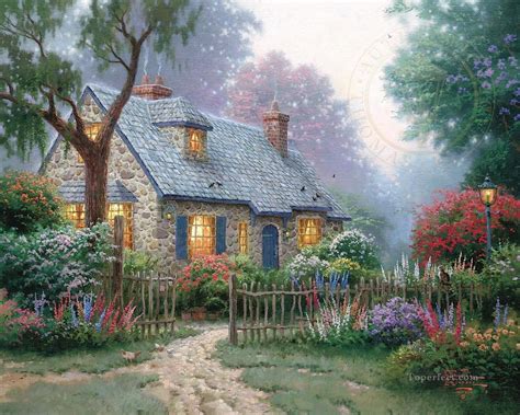 Foxglove Cottage Thomas Kinkade Painting In Oil For Sale