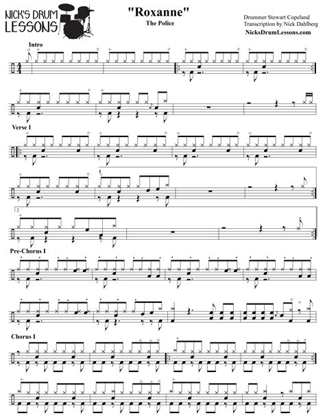 Click here and download now! "Roxanne" The Police - Drum Sheet Music - Nick's Drum Lessons