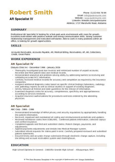 May 2008 ‐ current essentia first care living center nursing home: AR Specialist Resume Samples | QwikResume