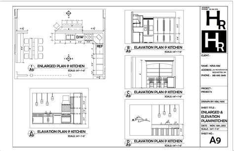 Kitchen All Sided Elevation Top View Plan And Interio