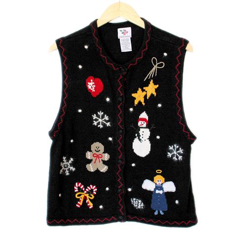 Gingerbread Man And Angel Tacky Ugly Christmas Sweater Vest The Ugly