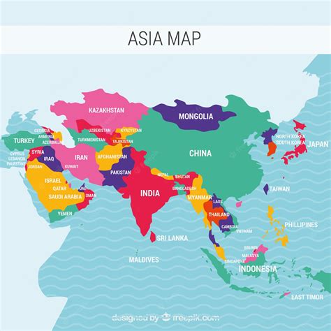 異なる色のアジア大陸の地図 プレミアムベクター