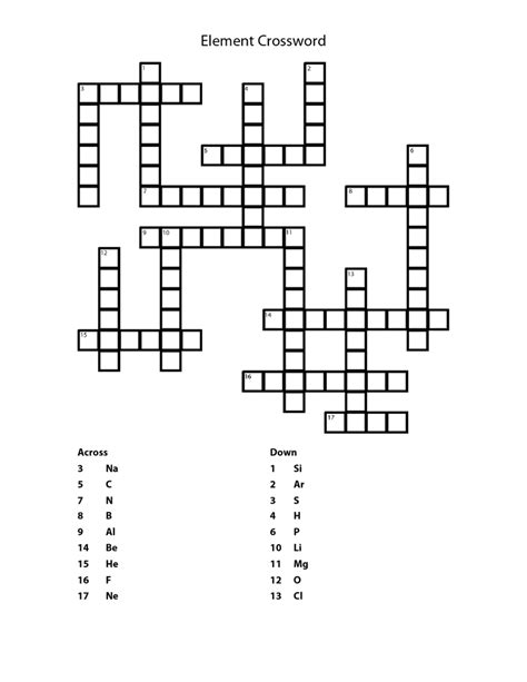 You have my permission to share and print the crosswords for any purpose except sell them. Printable Element Crossword Puzzle and Answers
