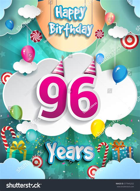 96 Years Birthday Design Greeting Cards Stock Vector 577945252