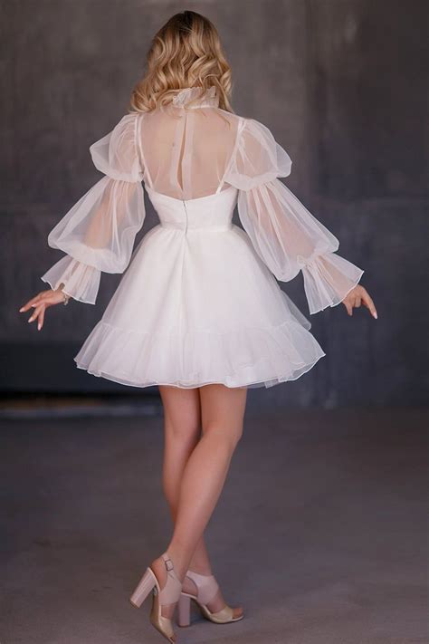 Wondrous Romance Long Puff Sleeves Mini Dress Jewelclues Tule Dress