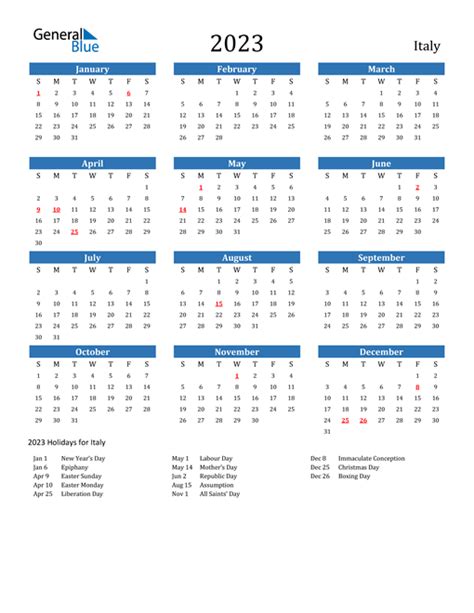 2023 Italy Calendar With Holidays