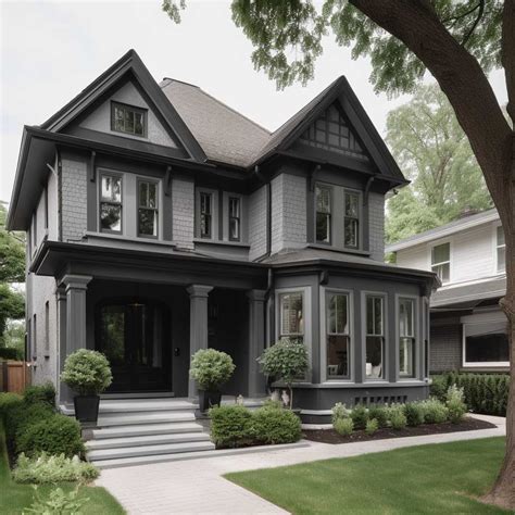 Grey House With Black Trim Inspirations For A Striking Facade