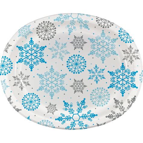 Winter Snowflake 12w X 10l Paper Oval Banquet Platespack Of 8 Ea