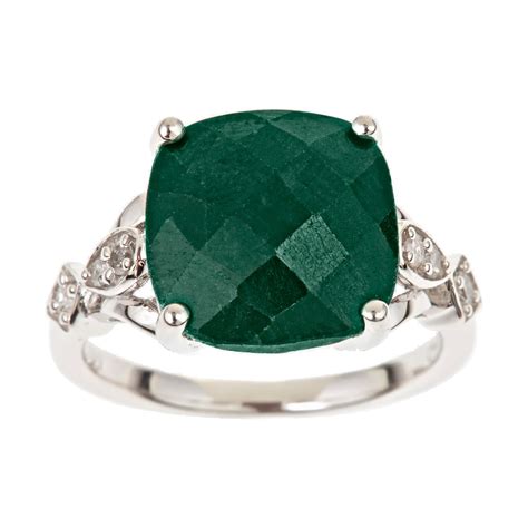 Ladies Sterling Silver Opaque Emerald And 10cttw Diamond Ring