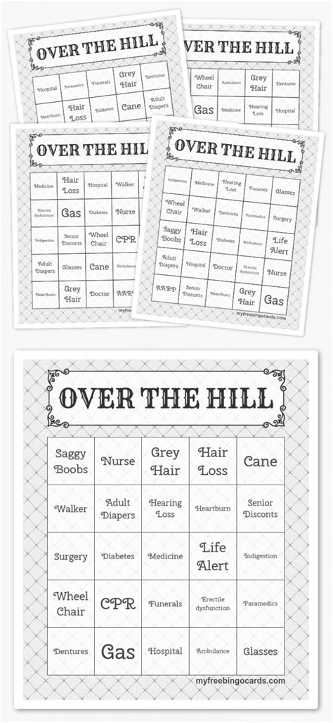 Over The Hill Bingo Free Printable Bingo Cards Bingo Printable