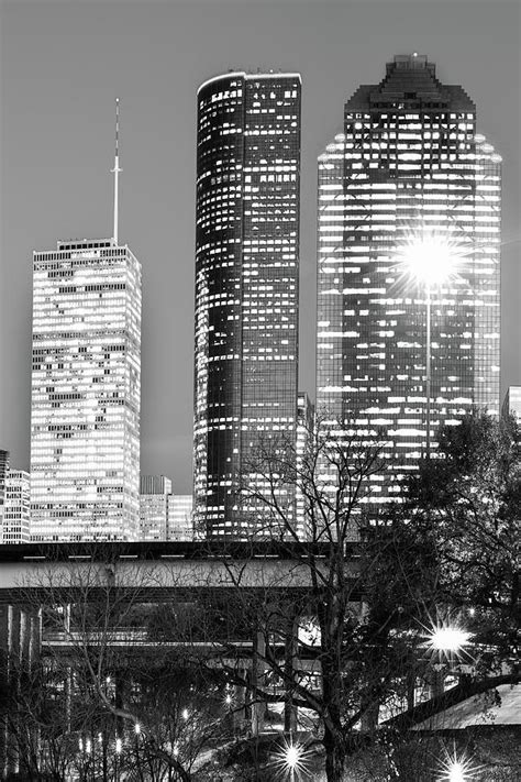 Bayou City In Black And White Houston Vertical Skyline Photograph By