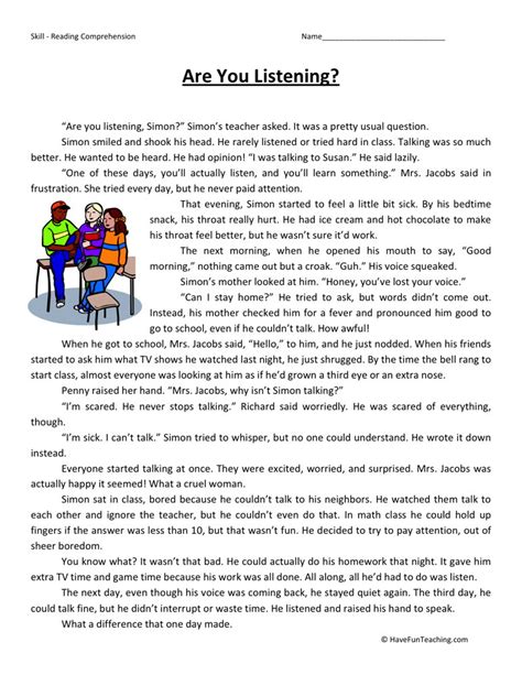 Are You Listening Reading Comprehension Worksheet Have Fun Teaching