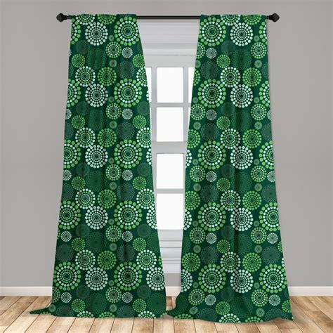 Abstract Curtains 2 Panels Set Dotted Pattern With Green Tones