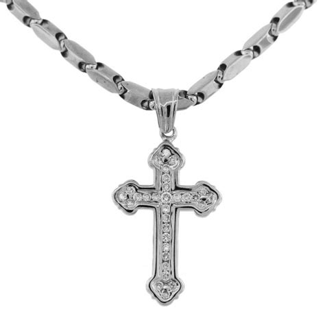 14k White Gold Diamond Cross Pendant Chain Necklace Raymond Lee Jewelers