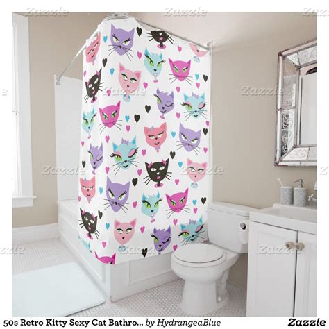 50s Retro Kitty Sexy Cat Bathroom Shower Curtain Zazzle Bathroom Shower Curtains Cat Shower