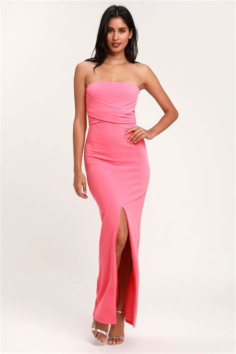 Lovely Pink Dress Strapless Dress Maxi Dress Gown Hot Pink