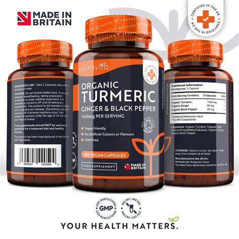 organic turmeric with black pepper and ginger 180 vegan capsules — nutravita