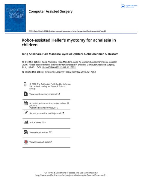 Pdf Robot Assisted Hellers Myotomy For Achalasia In Children