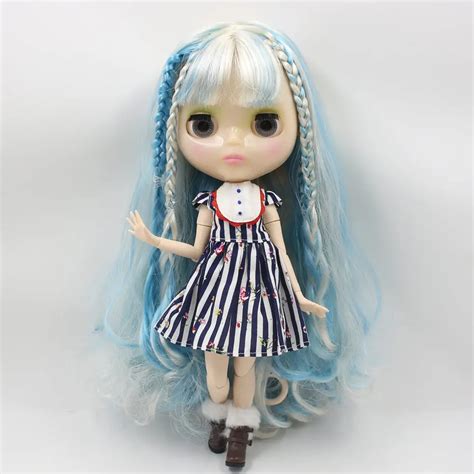 Blyth Nude Doll Blue Mix White Hair With Bangs Transparent Skin Joint