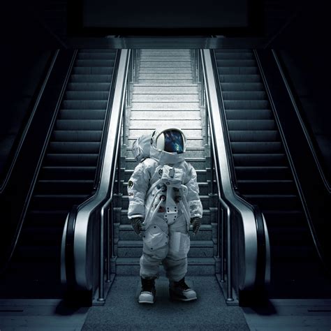 Download Wallpaper 3415x3415 Astronaut Cosmonaut Spacesuit Escalator