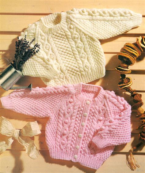 Baby Aran Raglan Sweater And Cardigan 16 22 0 3 Years ~ Knitting