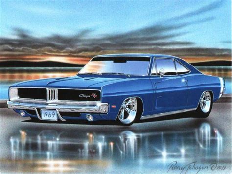 Find 1969 Dodge Charger Rt Muscle Car Automotive Art Print Blue In