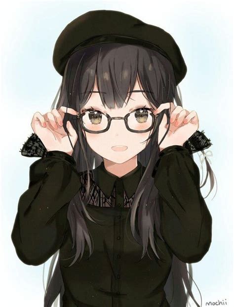 anime girl with glasses anime animegirl anime girl with black hair emo anime girl kawaii