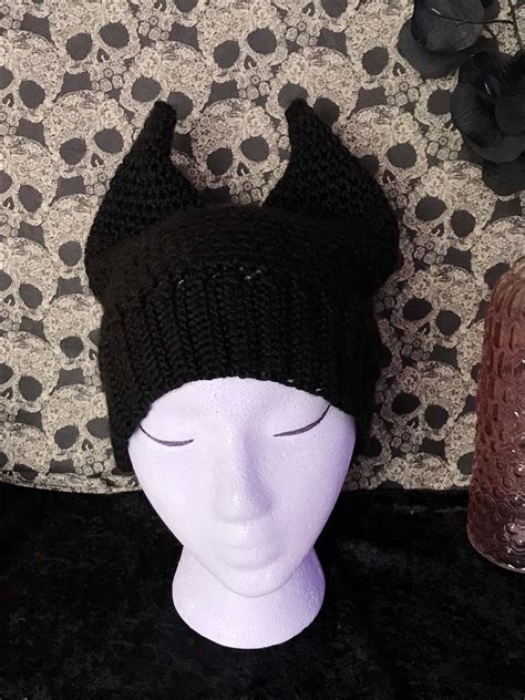 Devil Horn Crochet Beanie Gothic Demon Horned Knit Hat Etsy