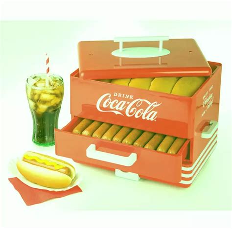 Nostalgia Extra Large Diner Style Coca Cola Hot Dog Steamer And Bun