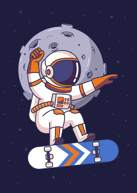 Astronaut Skater Poster Picture Metal Print Paint By Yellowline