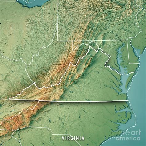 Virginia State Usa 3d Render Topographic Map Border Digital Art By