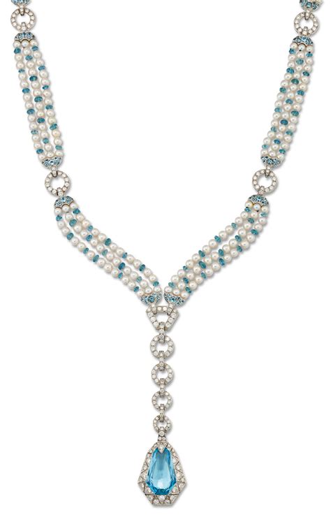 Aquamarine Cultured Pearl And Diamond Necklace Christies