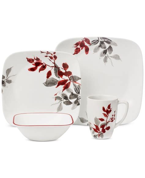 Corelle Kyoto Leaves Square 16 Pc Set Service For 4 And Reviews Dinnerware Dining Macys