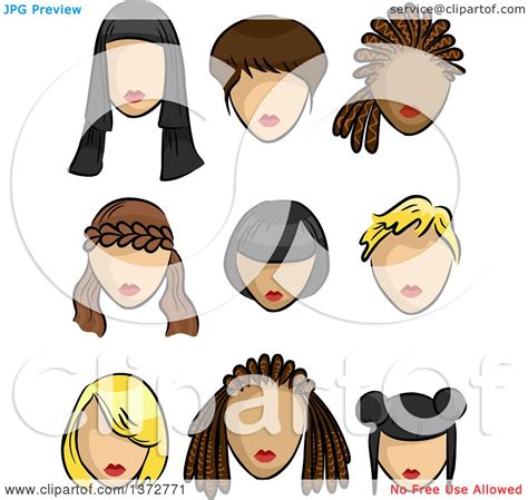 Find images in png and svg with transparent background. Clipart of Female Faces with Different Hairstyles ...