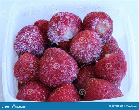 Frozen Strawberries In A Freezer Storage Container Stock Image Image