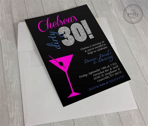 Fun 30th Birthday Invitation Dirty 30 With Martini Glass And