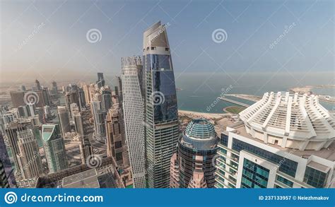 Aerial View Of Jbr And Dubai Marina Skyscrapers And Luxury Buildings