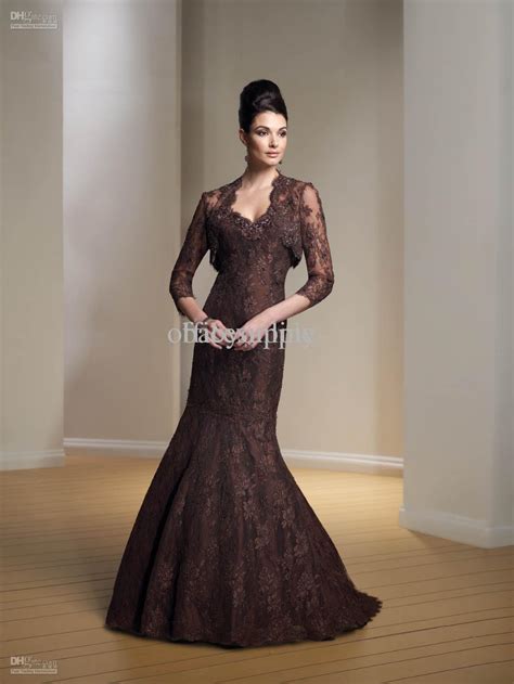 Chocolate Brown Lace Mermaid Mother Of The Brides Dress Evening Dresses
