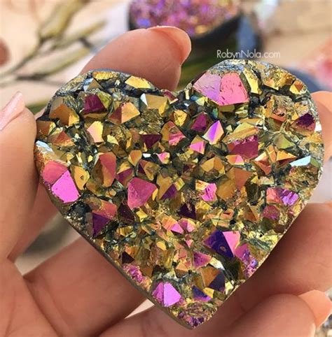 New Rainbow Aura Titanium Quartz Crystal Heart Robyn Nola Ts