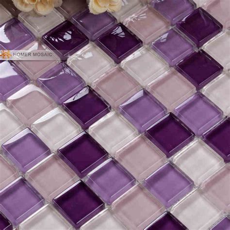 Purple Color Crystal Glass Mosaic Glass Tiles For Kitchen Backsplash