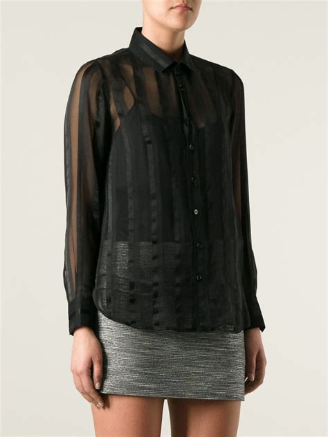 Lyst Saint Laurent Sheer Striped Blouse In Black