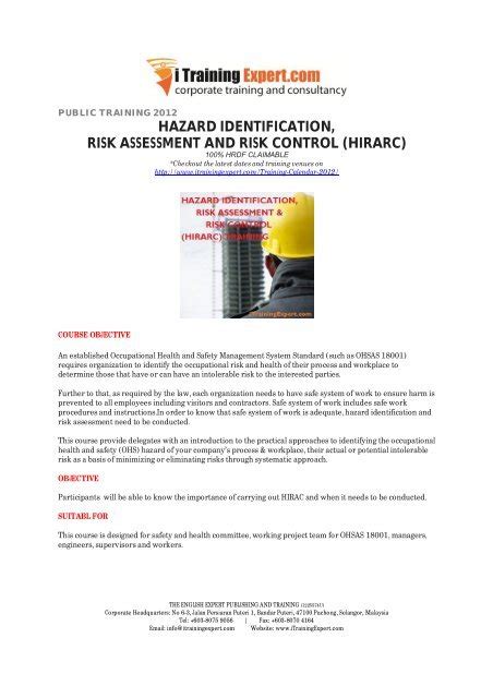 Hazard Identification Risk Assessment And Risk Control Hirarc